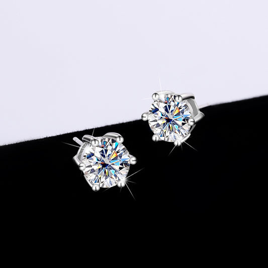 Moissanite Six-claw Ear Studs 1 Karat Simple Graceful
