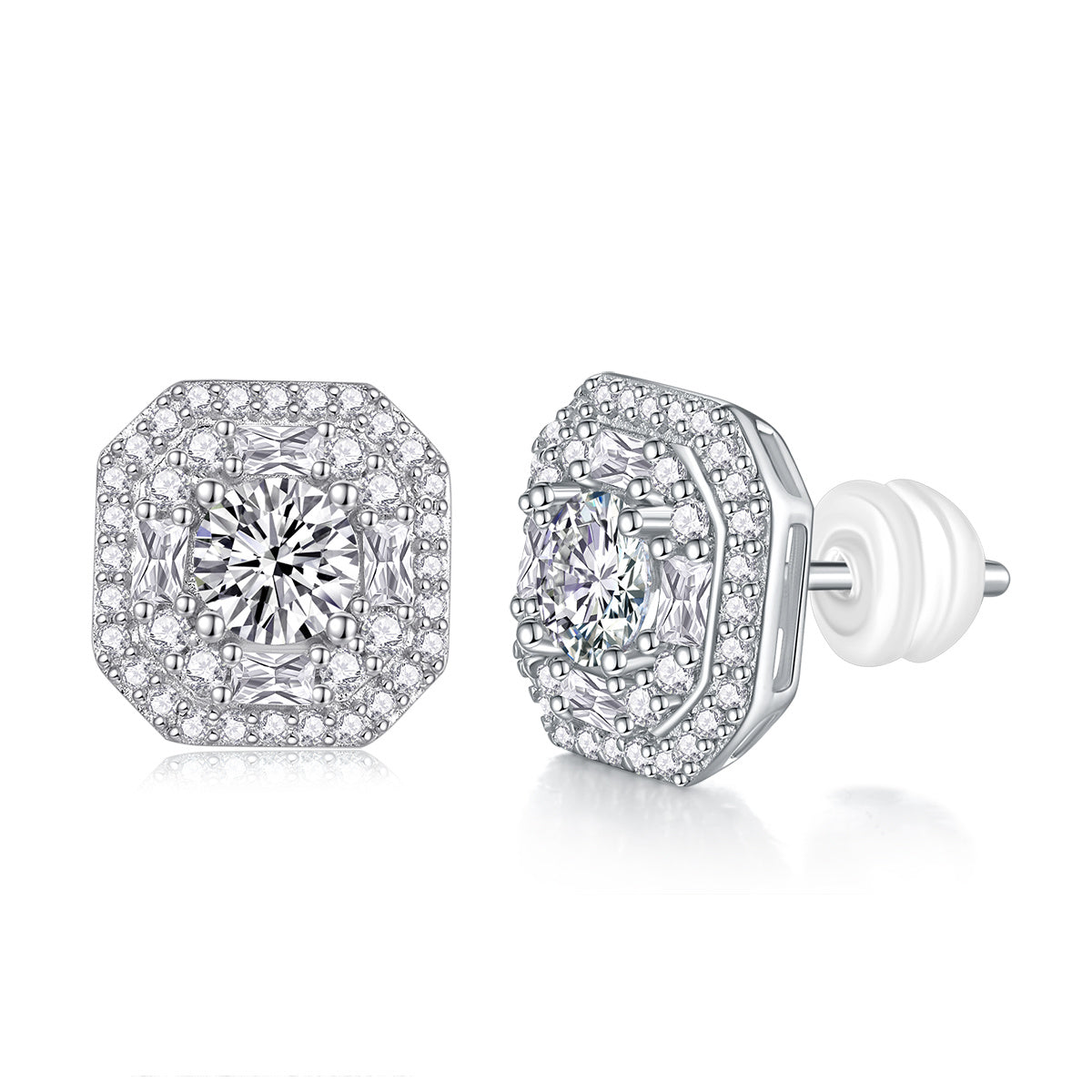 Large Diamond Set With Moissanite Silver Earrings Luxury Fashion Diamond Stud Earrings