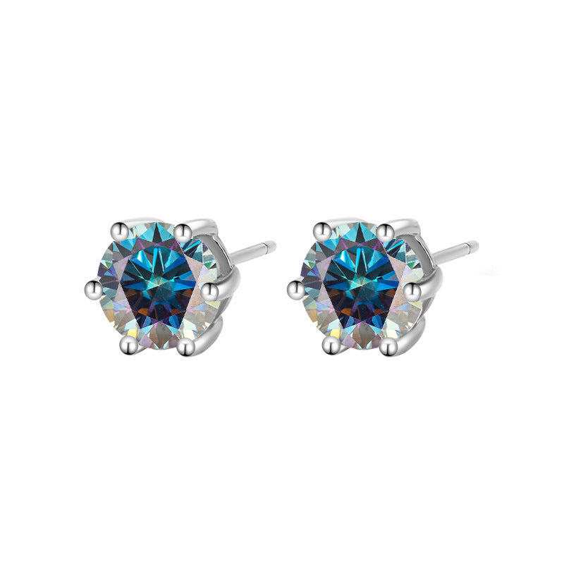 Moissanite Six-claw Ear Studs 1 Karat Simple Graceful
