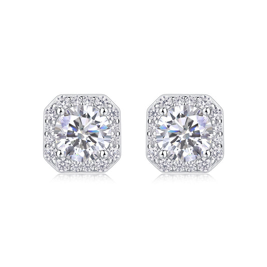 Heart Rose Luxury Fashion Diamond Earrings Stud Set With Mosan Diamond Silver Ornaments