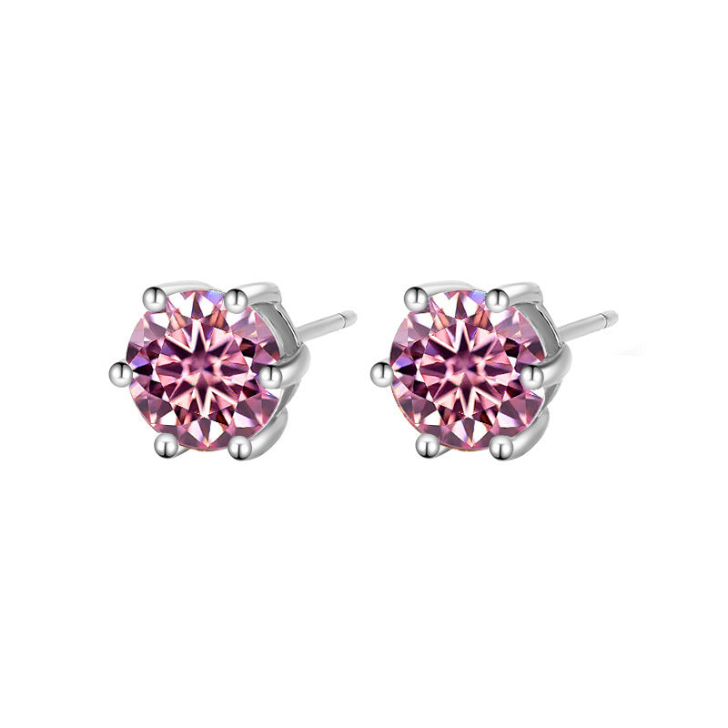 Moissanite Six-claw Ear Studs 1 Karat Simple Graceful