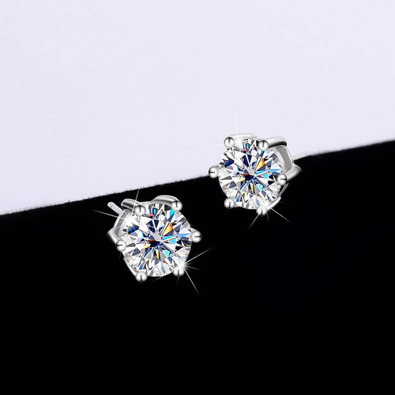 Moissanite Six-claw Ear Studs 1 Karat Simple Graceful