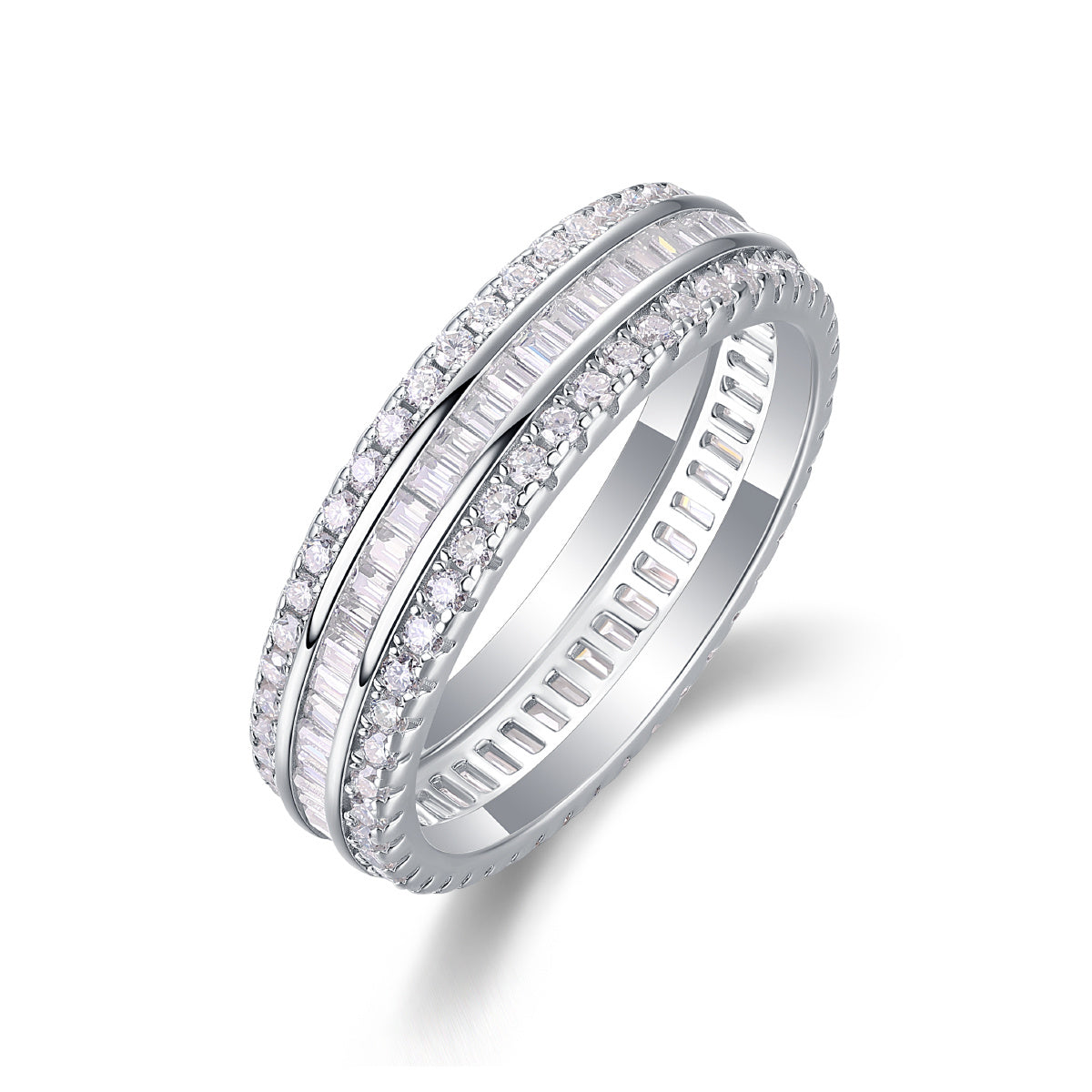 Square Diamond Arrangement, Double Array Diamonds, Luxury Fashion Moissanite Silver Ring