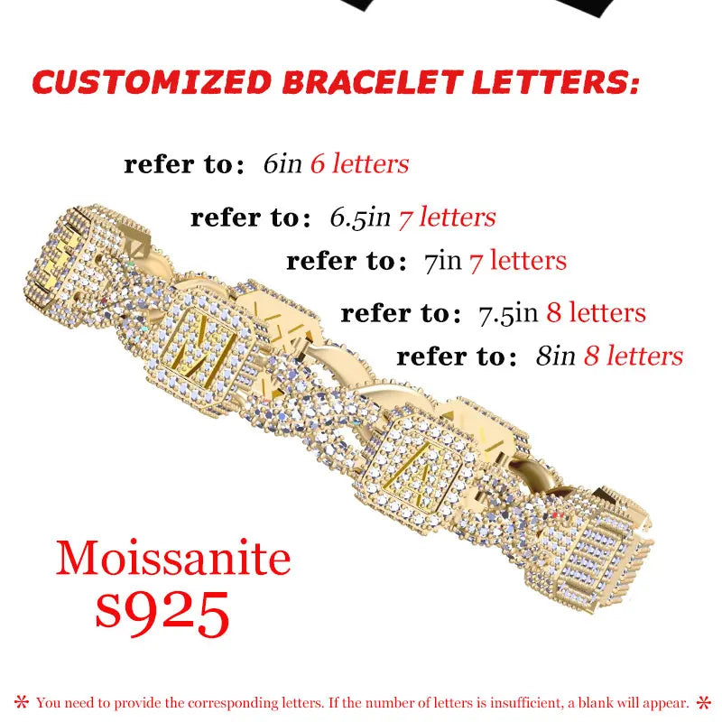 High Quality Styles Letter Bracelet Silver 925 Moissanite Iced Out Custom Name Bracelet For Men Hip Hop Jewelry Gifts